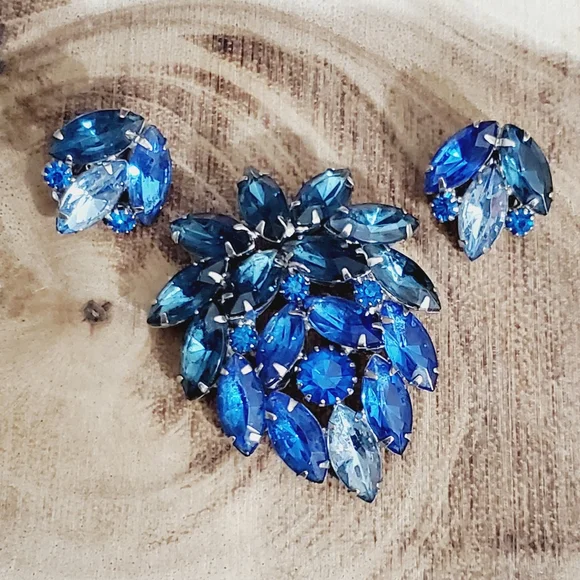 Vtg Juliana blue demi Parure brooch earrings clip on Stunning set ombre 50's 60' - Picture 5 of 16